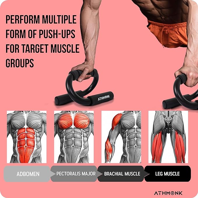 Athmonk Push Up Bar Double Handle Steel For Home Gym Exercise Equipment Men & Women - Parallel Pair Set Kit - Foam Grip